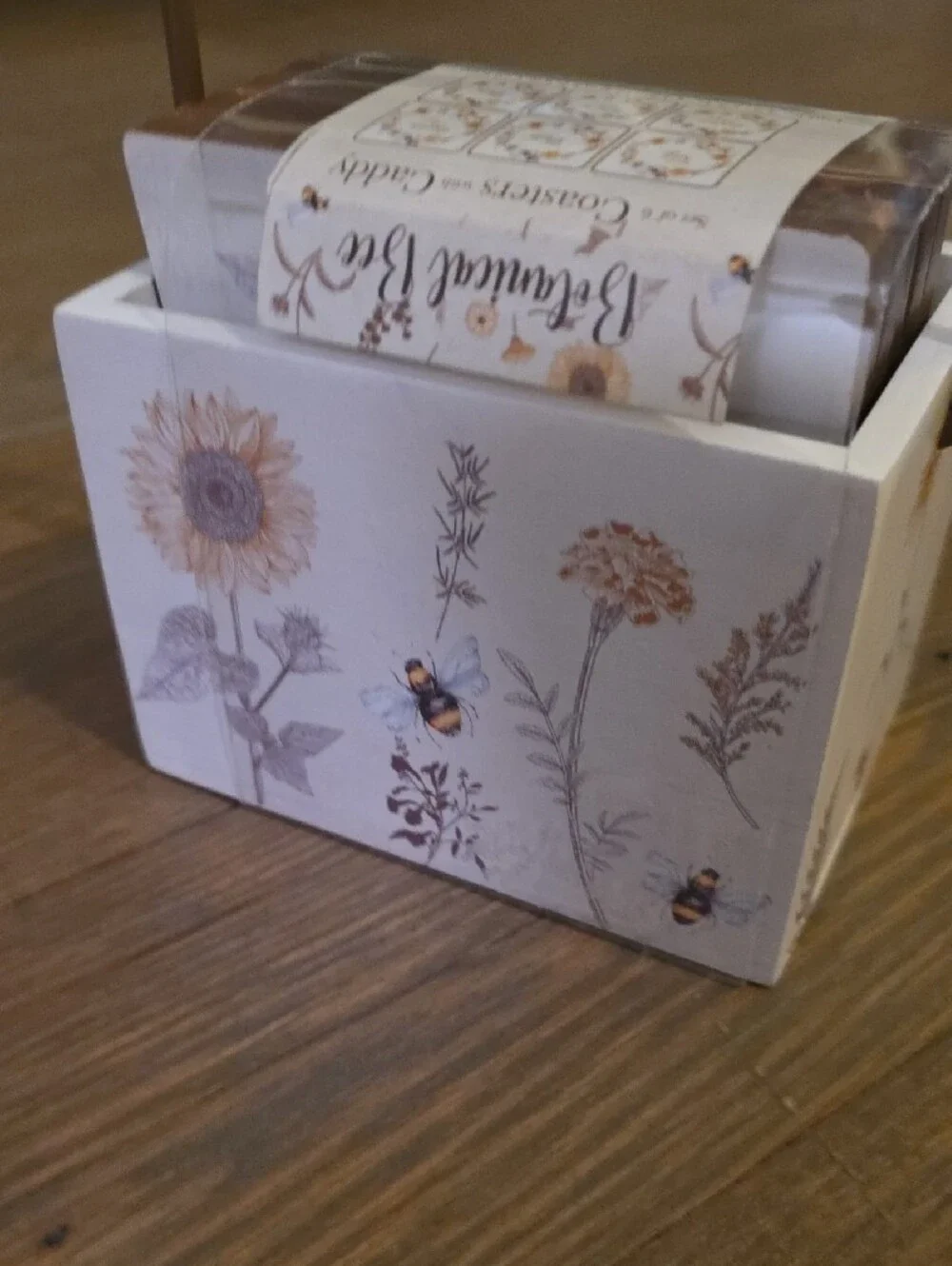 Botanical Bee Coaster Set Of 6 with Caddy - NEW